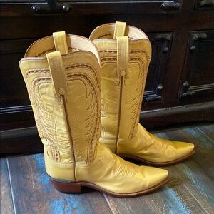 Lucchese 1883 Beige/Yellow Patent Leather Western Cowboy Boots Size 10 B